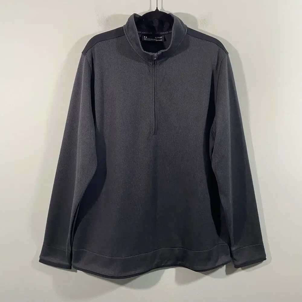 Under Armour Men Dark Grey Ribbed Loose Pullover Quarter Zip Sweatshirt Size XL
